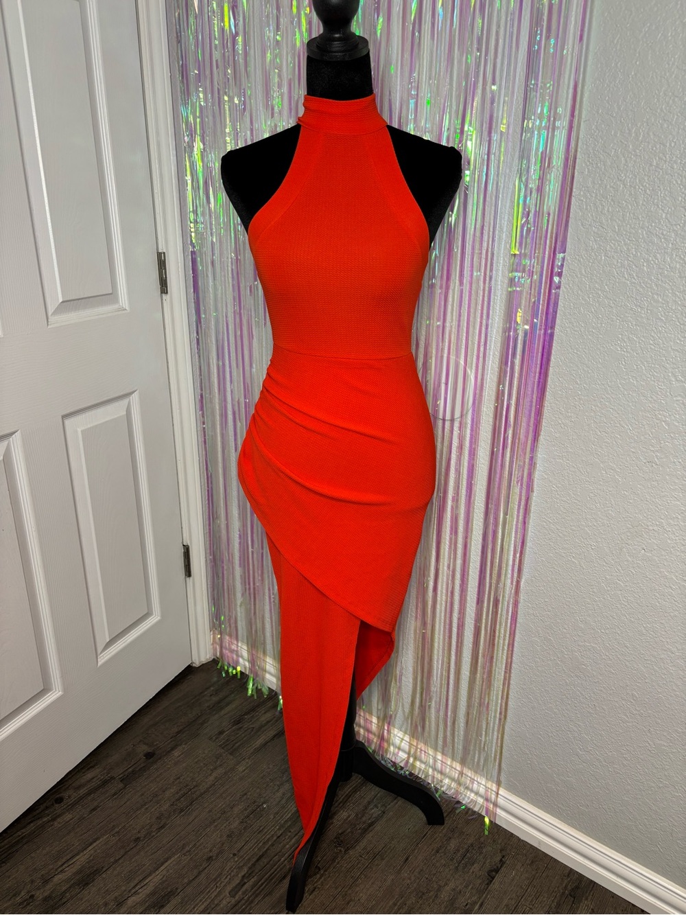 Peppermayo Orange Halter High-Low Asymmetrical Bodycon Dress Summer Spring Bold
